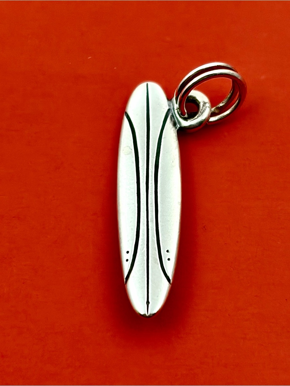 James Avery Silver Surfboard Charm - Silver on Red